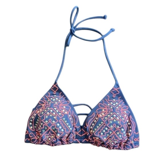 Xhilaration Women's Triangle Bikini Top L Multicolor Aztec Studded Halter Neck - Picture 2 of 5